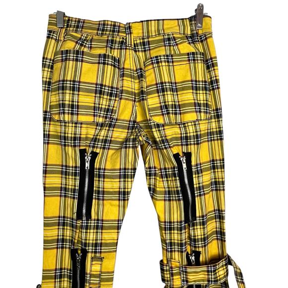 Tripp yellow plaid pants buckles zippers slim size 28 unisex - Picture 5 of 12